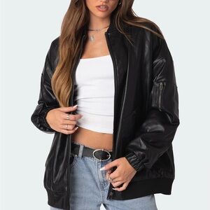 Edikted Women's Black Bomber Jacket Faux Leather